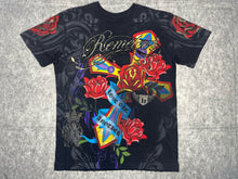 Load image into Gallery viewer, Remetee Gothic Cross Y2k Tattoo Style Colourful Grunge Top, Size Medium
