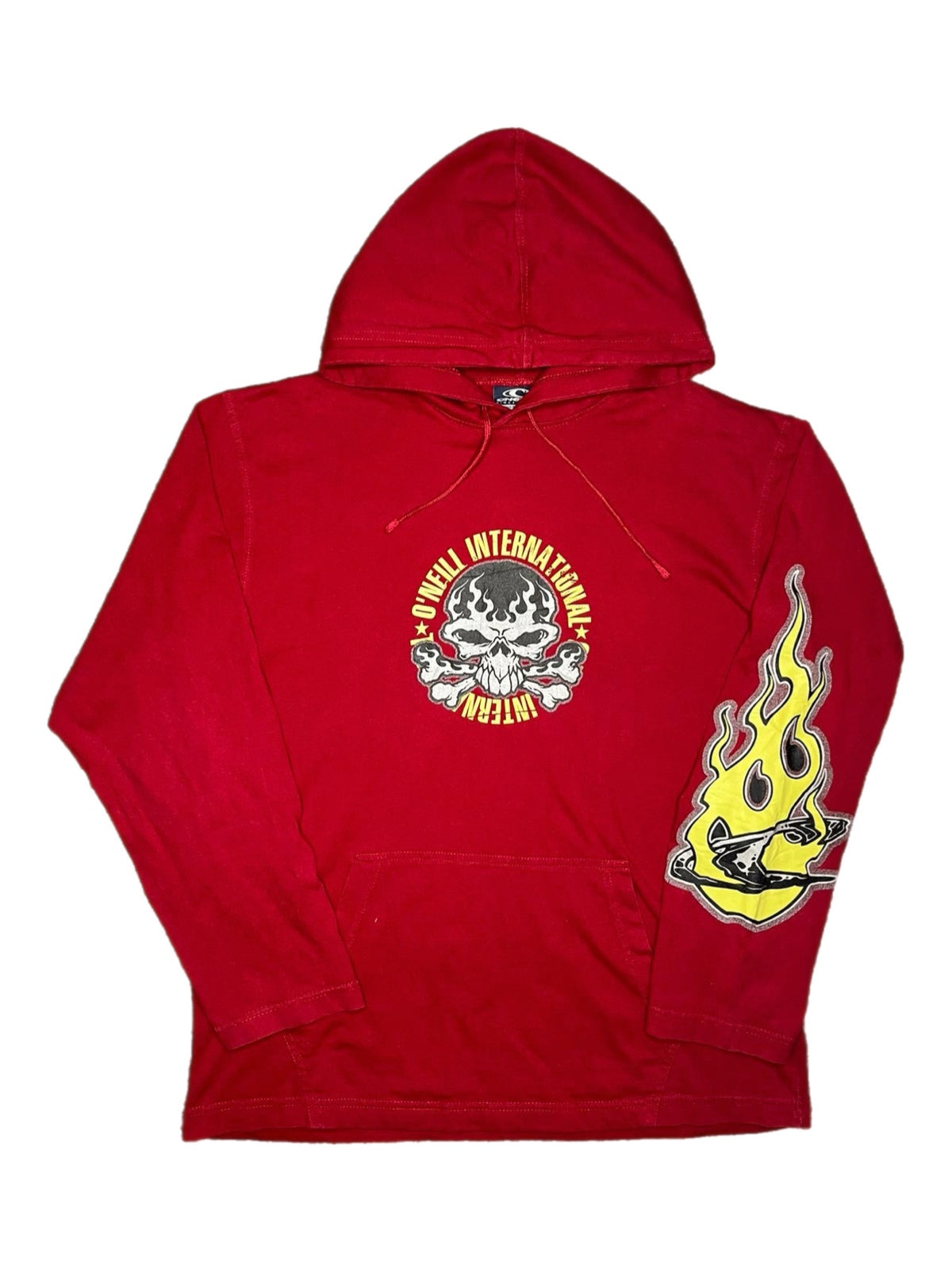 O'neill Y2K Vintage Red Skull Flame Thin Hoodie, Size Medium