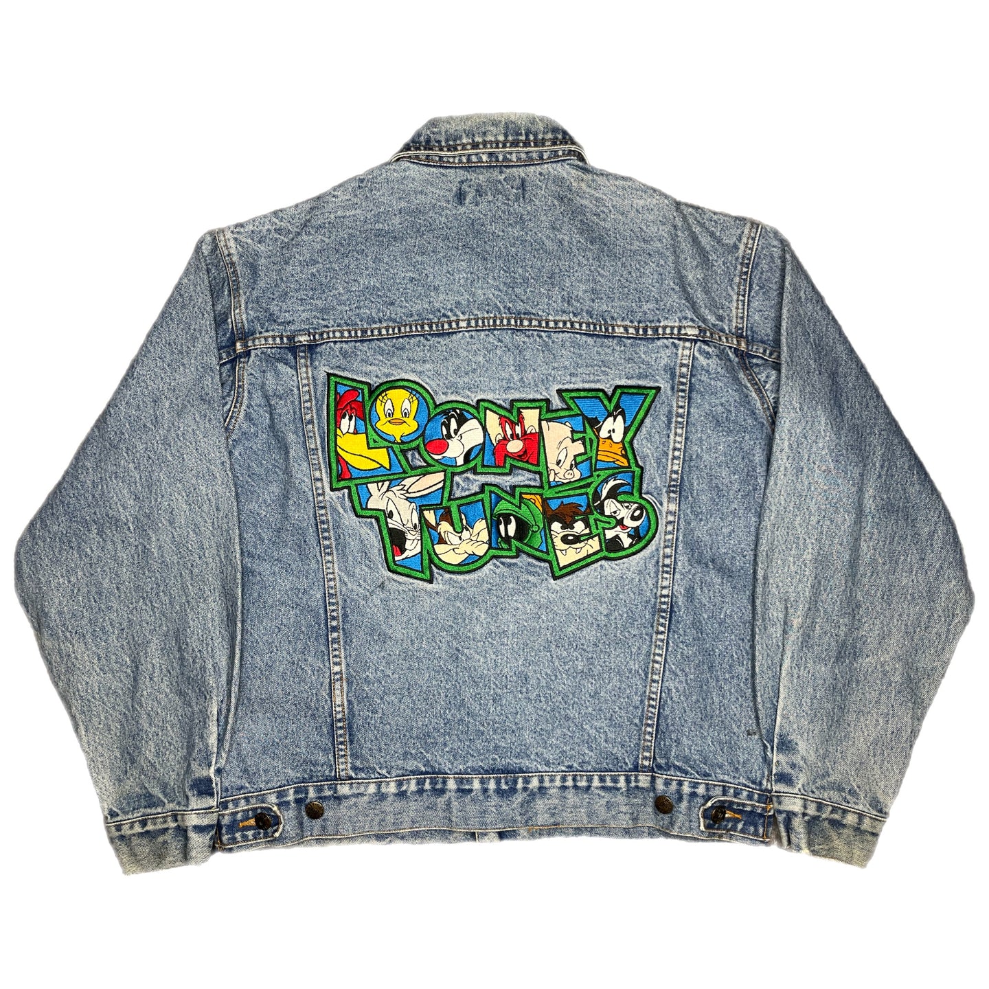 90s Vintage Rare Looney Tunes Embroidered Denim Jacket, Size Medium