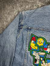 Load image into Gallery viewer, 90s Vintage Rare Looney Tunes Embroidered Denim Jacket, Size Medium
