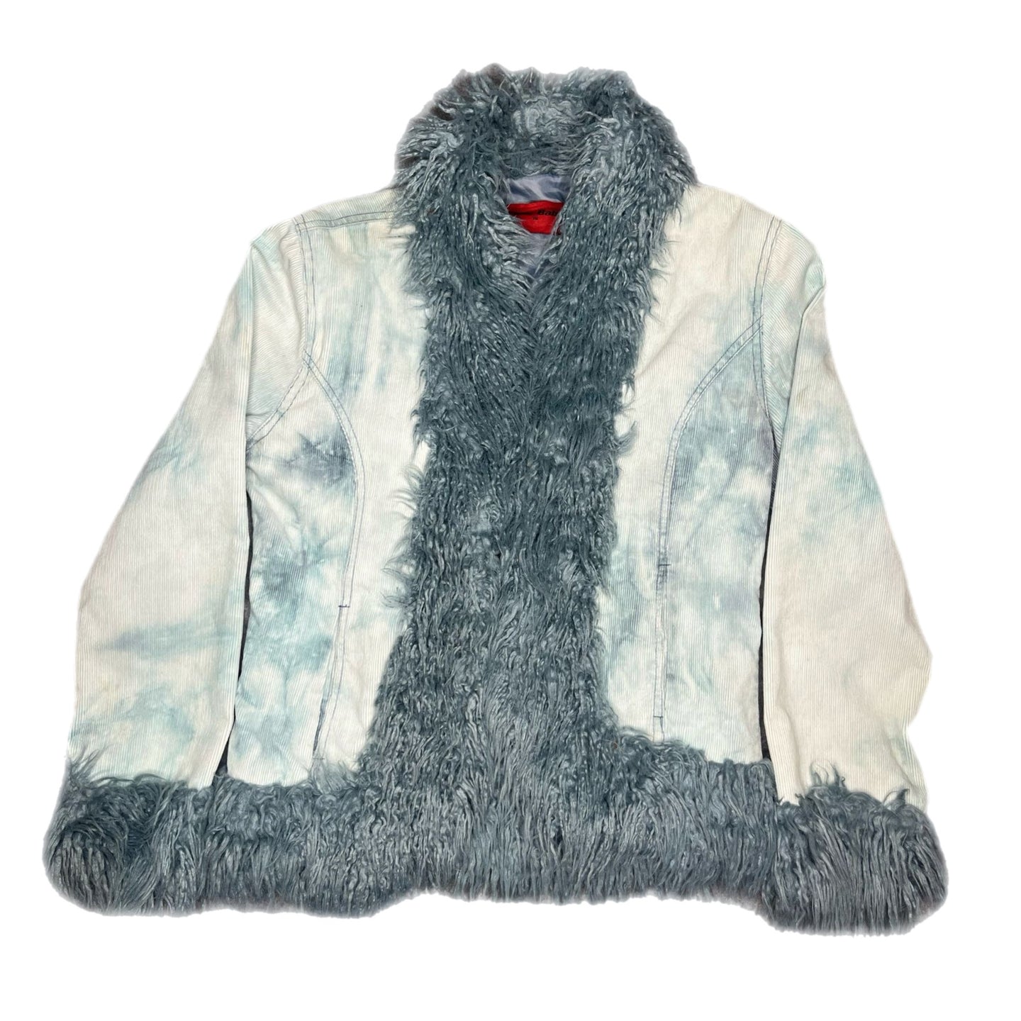 Y2K Tiger Babe Blue Faux Fur Afghan Coat, Size XL