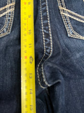 Load image into Gallery viewer, Y2K Flared Silver Jeans Blue Embroidered Contrast Stitch Miss Me Style W38 / L29
