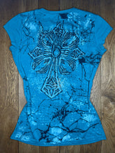 Load image into Gallery viewer, Gothic Cross Grunge Blue Top, Size Large
