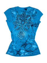 Load image into Gallery viewer, Gothic Cross Grunge Blue Top, Size Large
