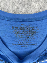 Load image into Gallery viewer, Y2K Grunge Rocker Girl Fleur De Lis Blue Punk Top, Size XL
